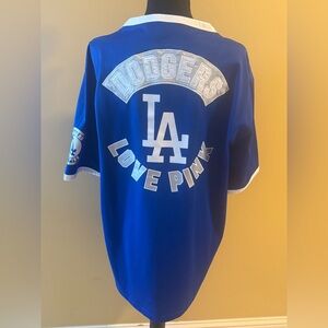 PINK Victoria's Secret Blue Jersey Top with LA Design